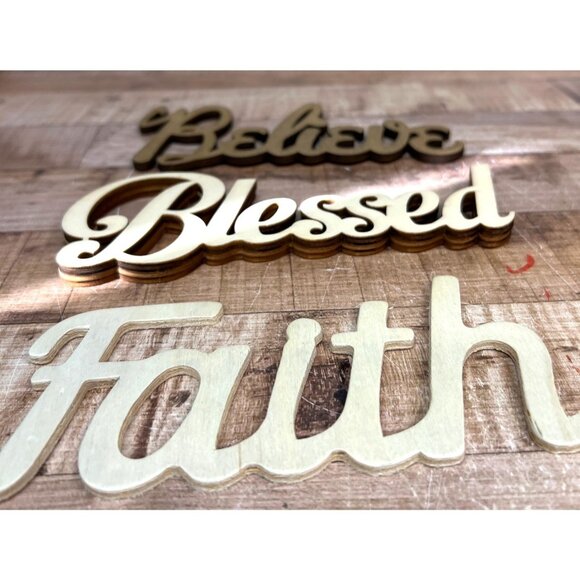 3 Laser-Cut Natural Unfinished Wood Words "Blessed" Wall Or Table Decor 7x3'' - Picture 2 of 3